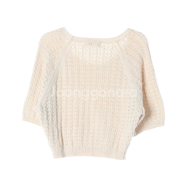 [M]에토스 베이지 케이블 반팔 크롭 니트 티셔츠--3