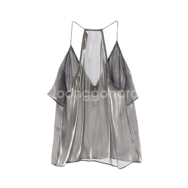 [S]자라 실버 샤인 브이넥 나시 블라우스--4