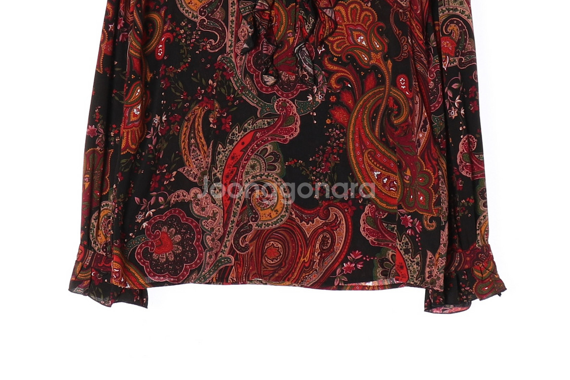 [XS]자라 블랙 레드 페이즐리 러플 긴팔 블라우스--2