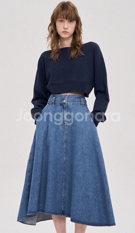 시스템 언밸런스 백밴딩 청데님 스커트--5