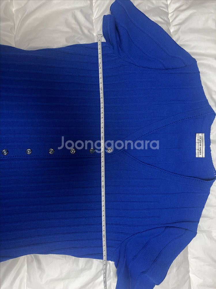 ST.JOHN 센존스포츠 블루 니트원피스--6