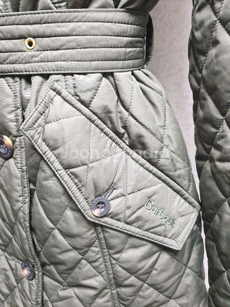 [uk12/66] 바버 벨트 롱퀼팅 카키--5