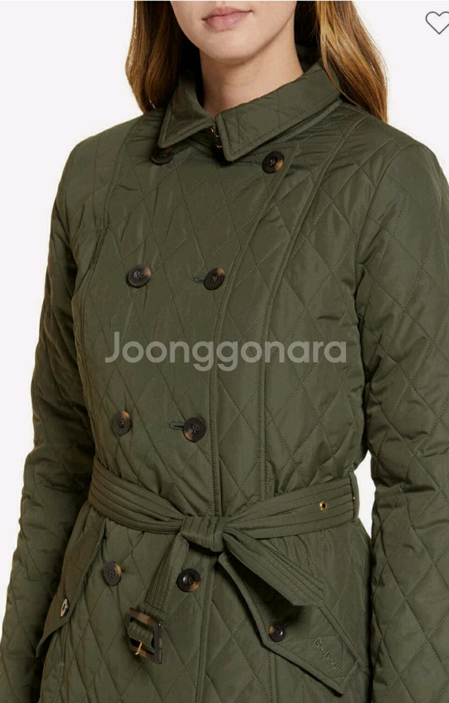 [uk12/66] 바버 벨트 롱퀼팅 카키--8