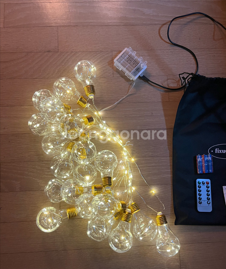 픽슈그로우 캠핑 빅사이즈 고급 알전구 와이어형 L사이즈 6m (20구) 배터리 건전지 모두 사용 가능. 리모콘 포함--7