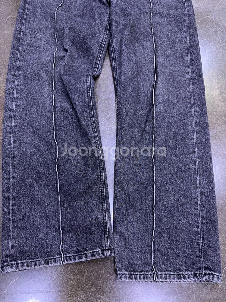 유니폼브릿지 핀턱 와이드 흑청 데님팬츠 L--4