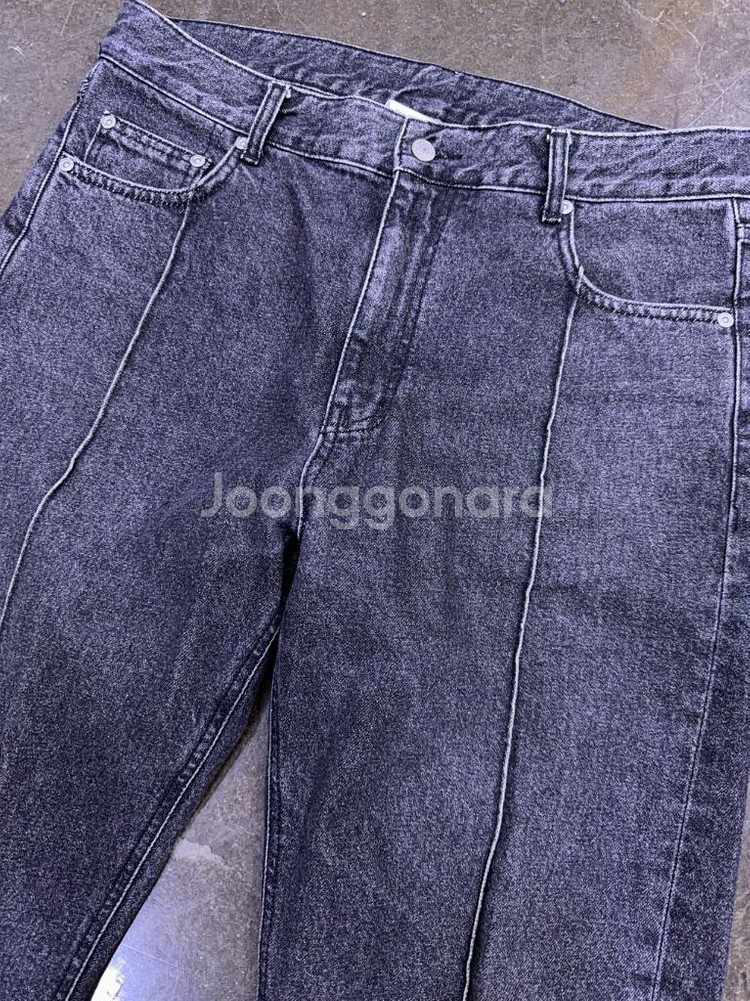 유니폼브릿지 핀턱 와이드 흑청 데님팬츠 L--2