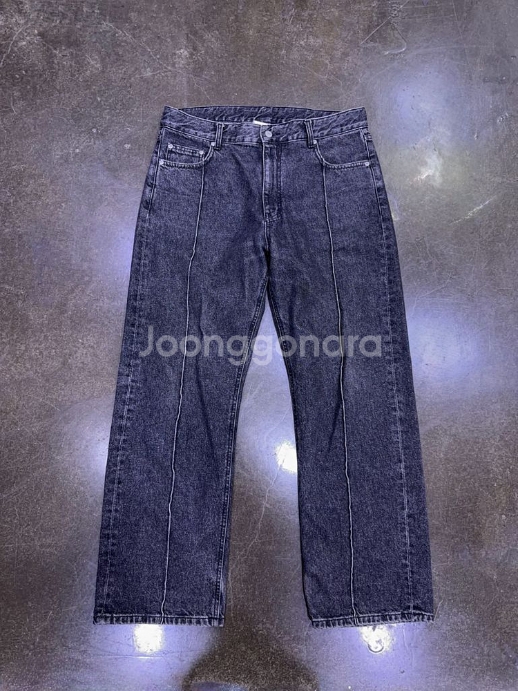 유니폼브릿지 핀턱 와이드 흑청 데님팬츠 L--0