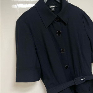 DKNY 포켓 반팔 벨트 셔츠 원피스 퍼프 네이비 울 봄여름 플리츠 정장