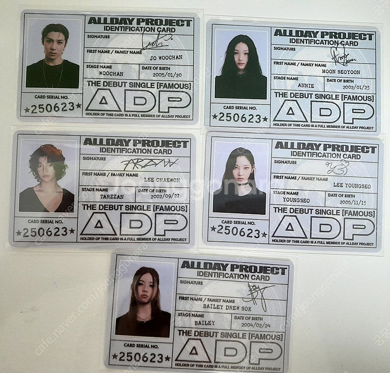 덤드림 각금액)올데프 올데이프로젝트 포카 아이디카드 타잔 영서 애니 우찬 베일리 포카--0