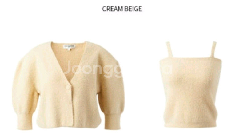 유어네임히얼 (YOUR NAME HERE) 촉촉이 반팔 가디건 세트 크림베이지 새상품--0