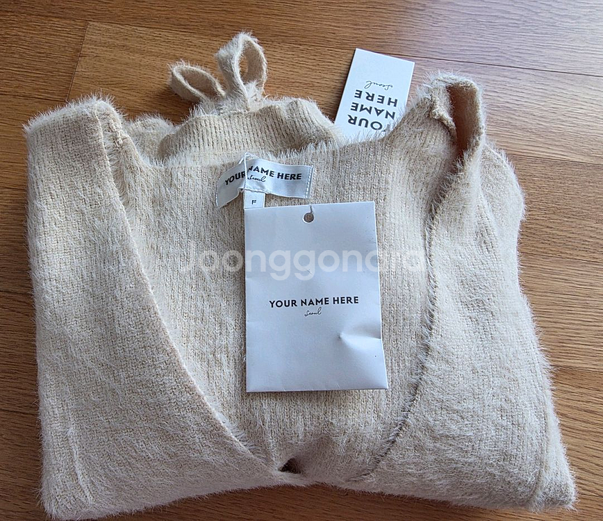 유어네임히얼 (YOUR NAME HERE) 촉촉이 반팔 가디건 세트 크림베이지 새상품--3