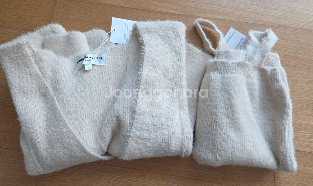 유어네임히얼 (YOUR NAME HERE) 촉촉이 반팔 가디건 세트 크림베이지 새상품--8