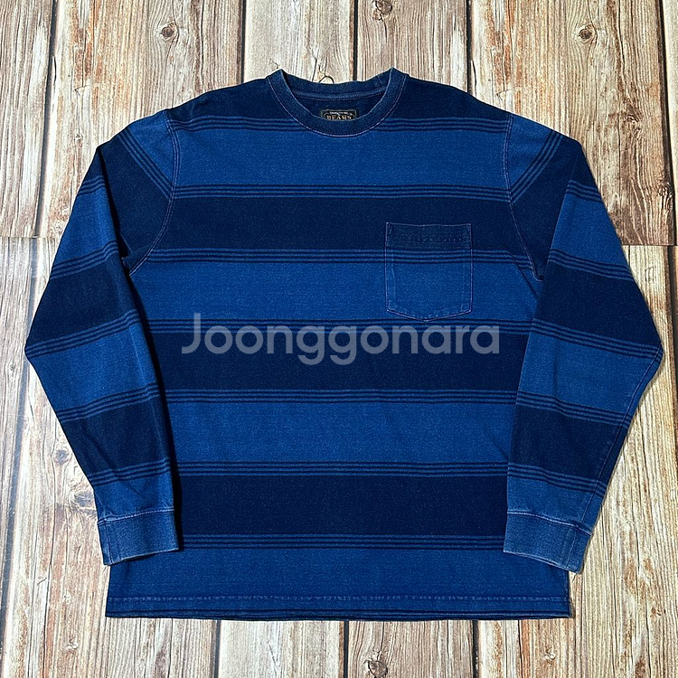 빔즈플러스 스트라이프 L/S 티셔츠 인디고 색상 L사이즈--0