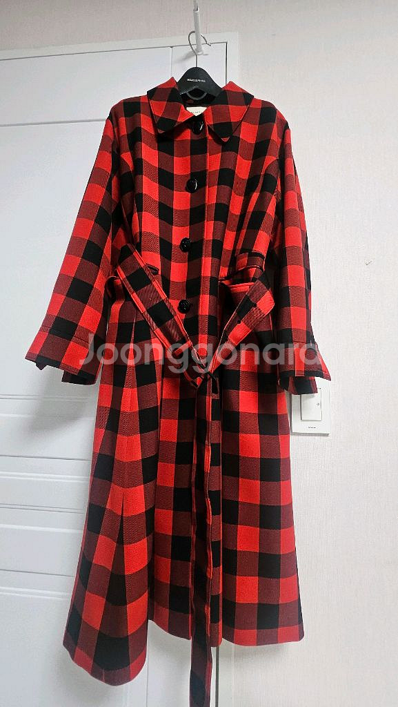 모조에스핀 레즈 체크 패턴 트렌치코트--2