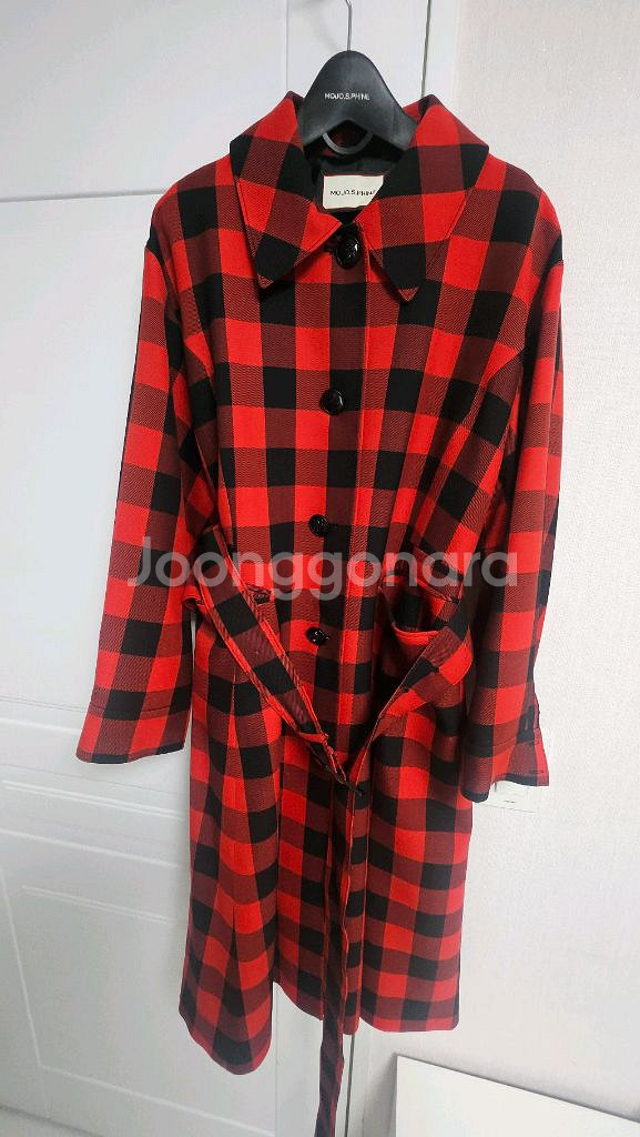 모조에스핀 레즈 체크 패턴 트렌치코트--1