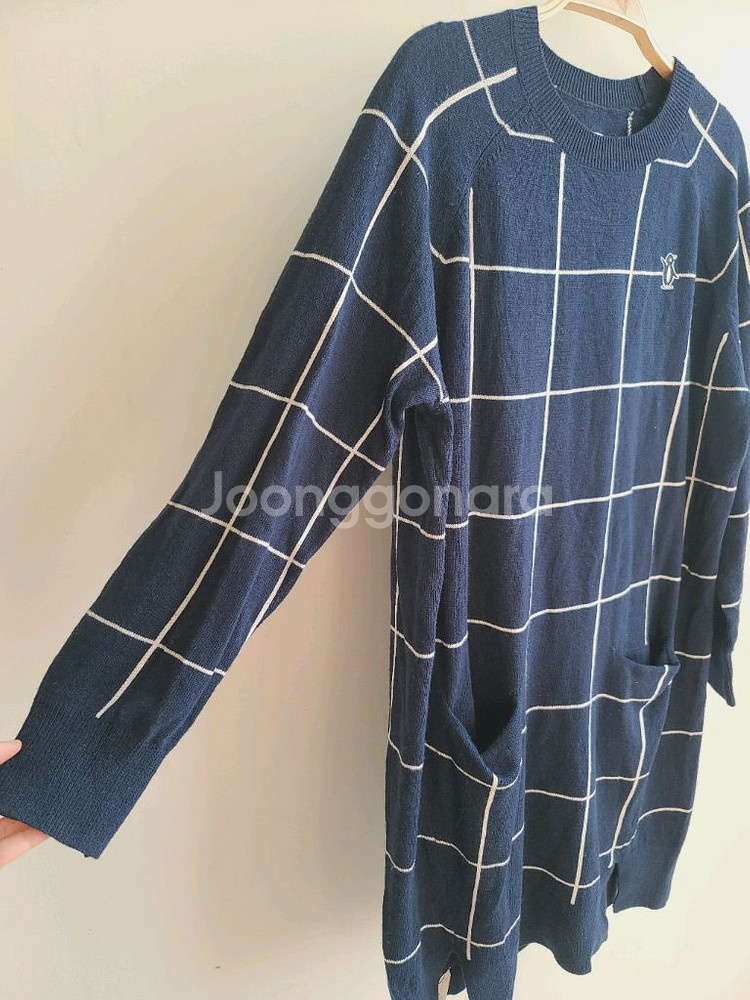 여성 긴팔 포켓 패턴 니트 원피스 네이비 S--2