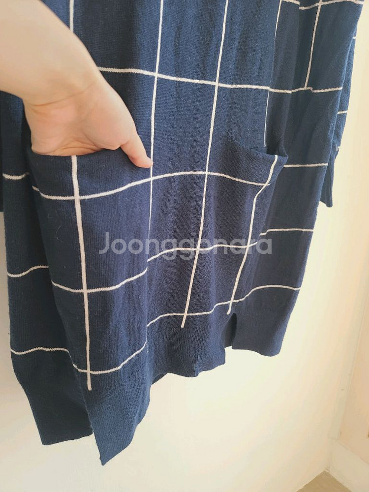 여성 긴팔 포켓 패턴 니트 원피스 네이비 S--3