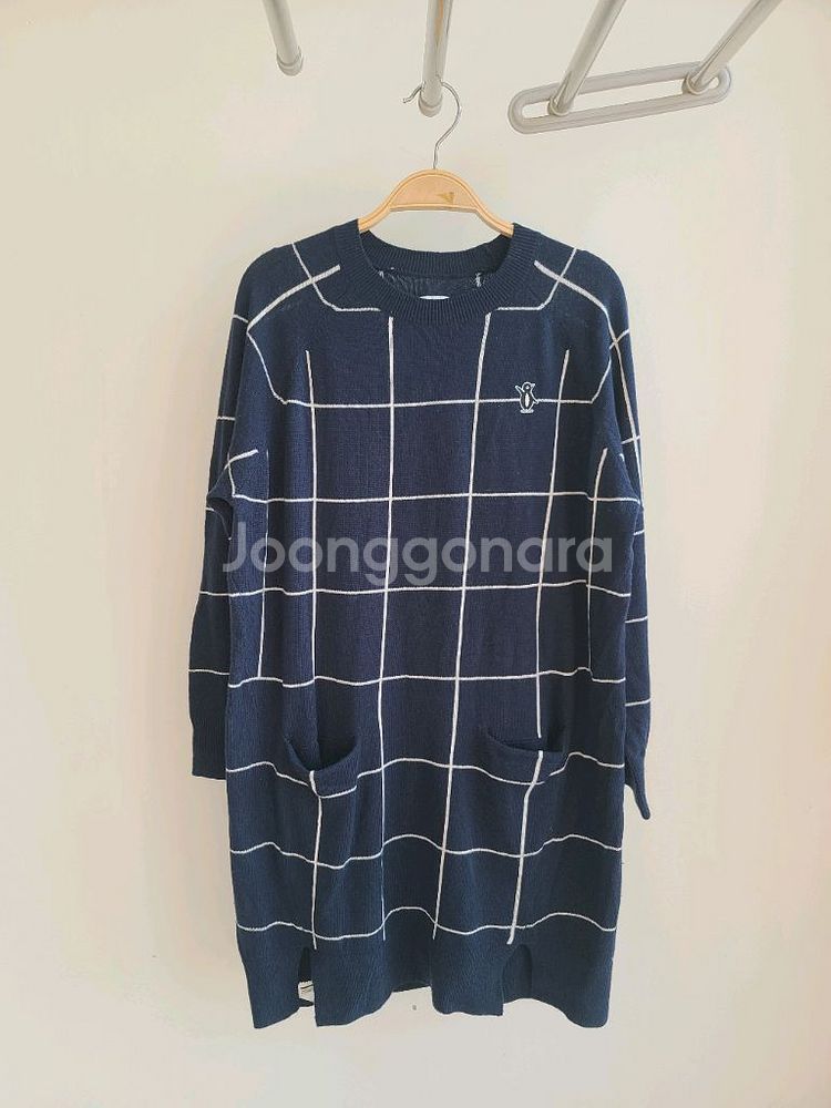 여성 긴팔 포켓 패턴 니트 원피스 네이비 S--0