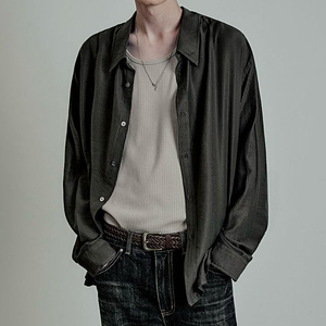 44) 엘무드 실키 스트라이프 셔츠 브라운