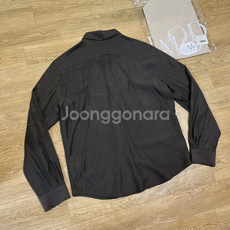 44) 엘무드 실키 스트라이프 셔츠 브라운--3