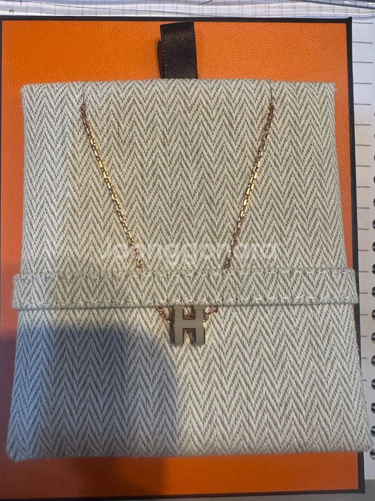 에르메스 미니 팝아슈 목걸이 로즈골드 블랑 화이트 마론글라쎄--0