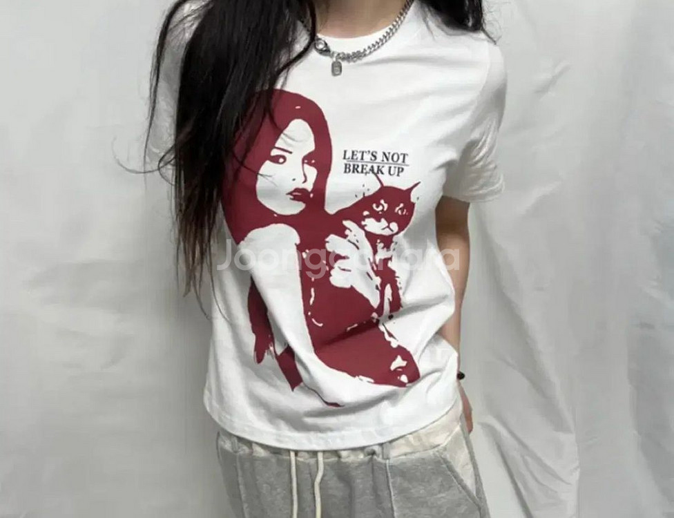 크롭 여성 프린팅 반팔--0