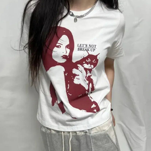 크롭 여성 프린팅 반팔