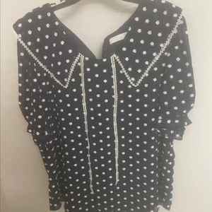 jj지고트 네이비 쉬폰 반팔 플라워 패턴 블라우스 66사이즈