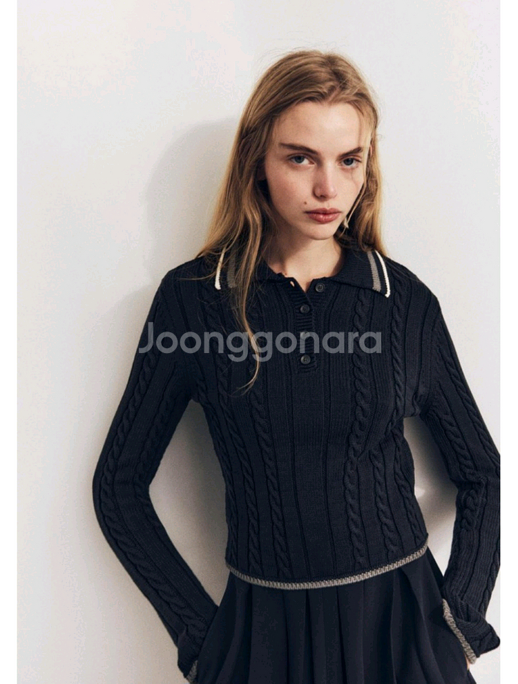 [ZARA]자라 파이핑 니트 폴로 스웨터 S--0