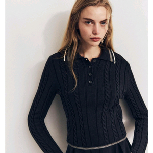 [ZARA]자라 파이핑 니트 폴로 스웨터 S