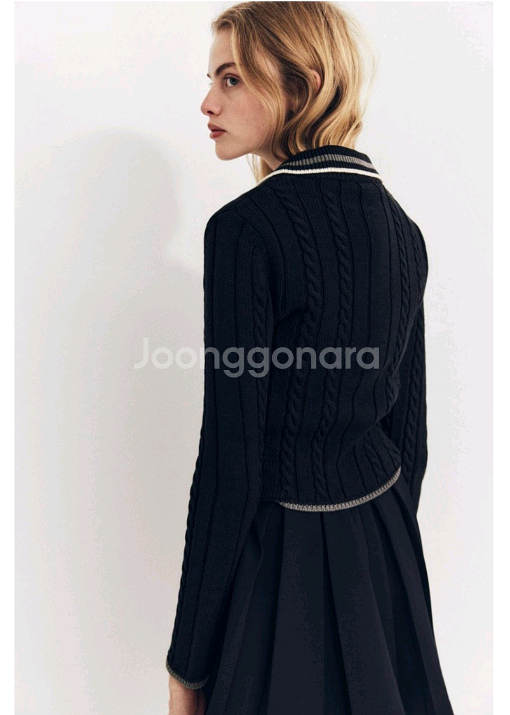 [ZARA]자라 파이핑 니트 폴로 스웨터 S--1