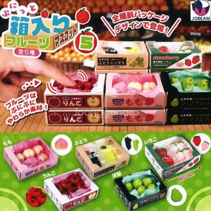 (미개봉 3종 일괄) 말랑말랑 과일상자 미니어쳐 마스코트 키링 가챠 5탄 딸기 복숭아 서양배