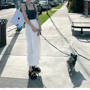 UTG 업타운걸 프릴 롱 스커트 - 화이트,S