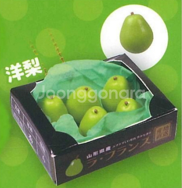 (미개봉 3종 일괄) 말랑말랑 과일상자 미니어쳐 마스코트 키링 가챠 5탄 딸기 복숭아 서양배--3