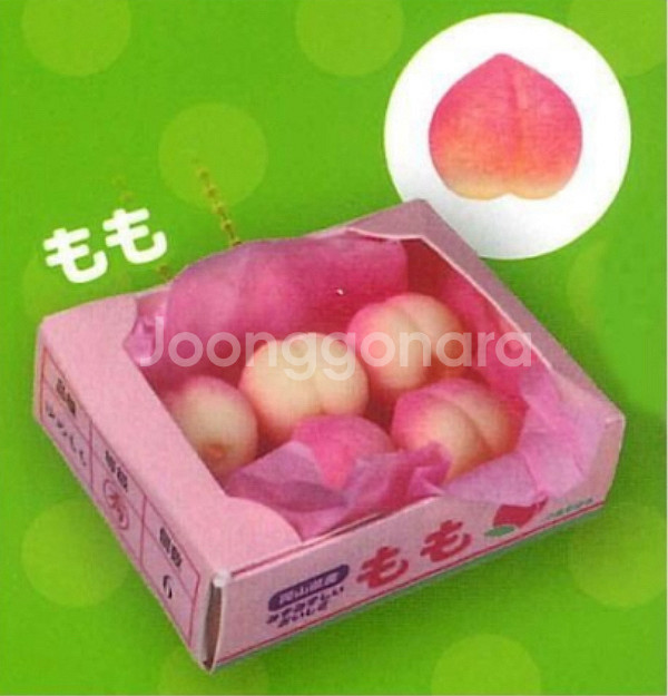 (미개봉 3종 일괄) 말랑말랑 과일상자 미니어쳐 마스코트 키링 가챠 5탄 딸기 복숭아 서양배--2