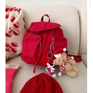 나일론 투포켓 스트링 미니 백팩 - 레드