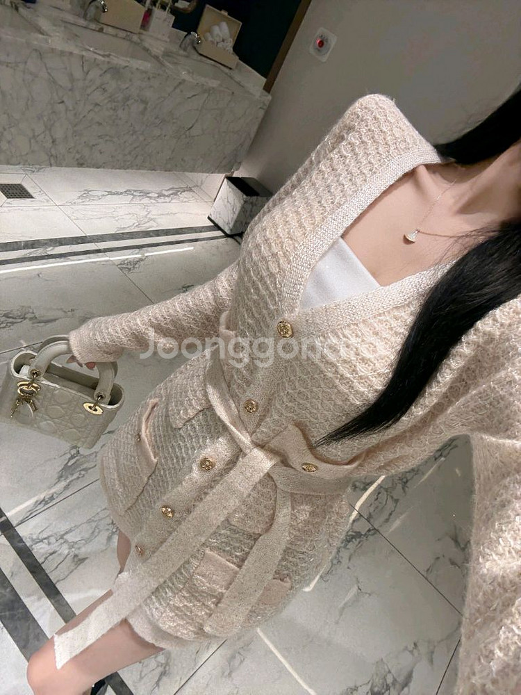 수입의류 펄 허리끈 벨트 니트 가디건 원피스--1