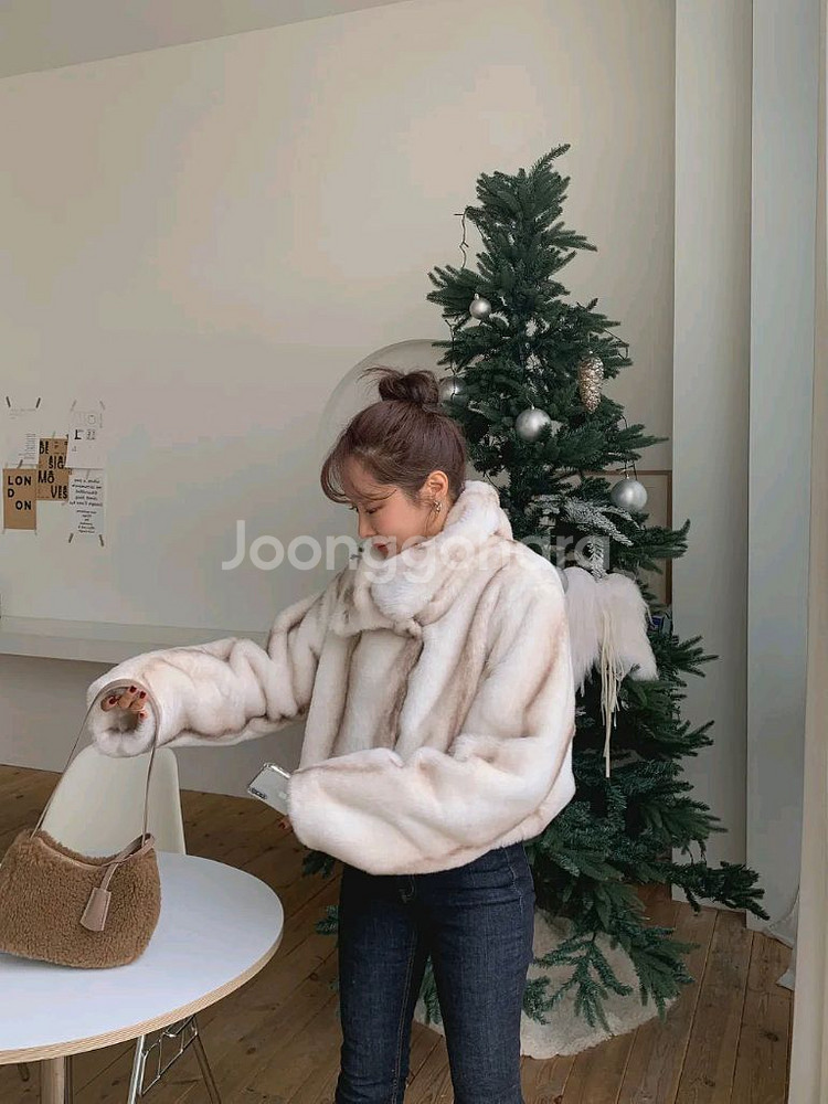 수입의류 새상품 카라넥 밍크 퍼 자켓 페이크퍼--5