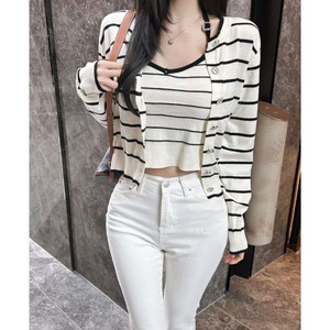 수입의류 샤 비즈 스트라이프 가디건세트 홀터넥나시set