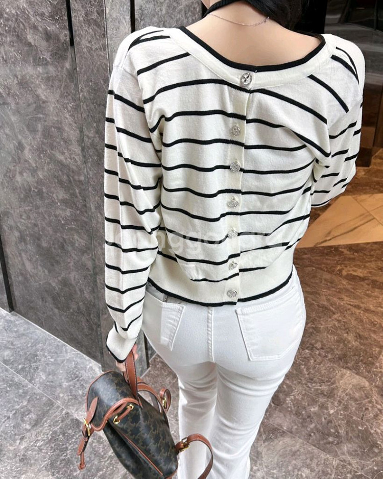 수입의류 샤 비즈 스트라이프 가디건세트 홀터넥나시set--3