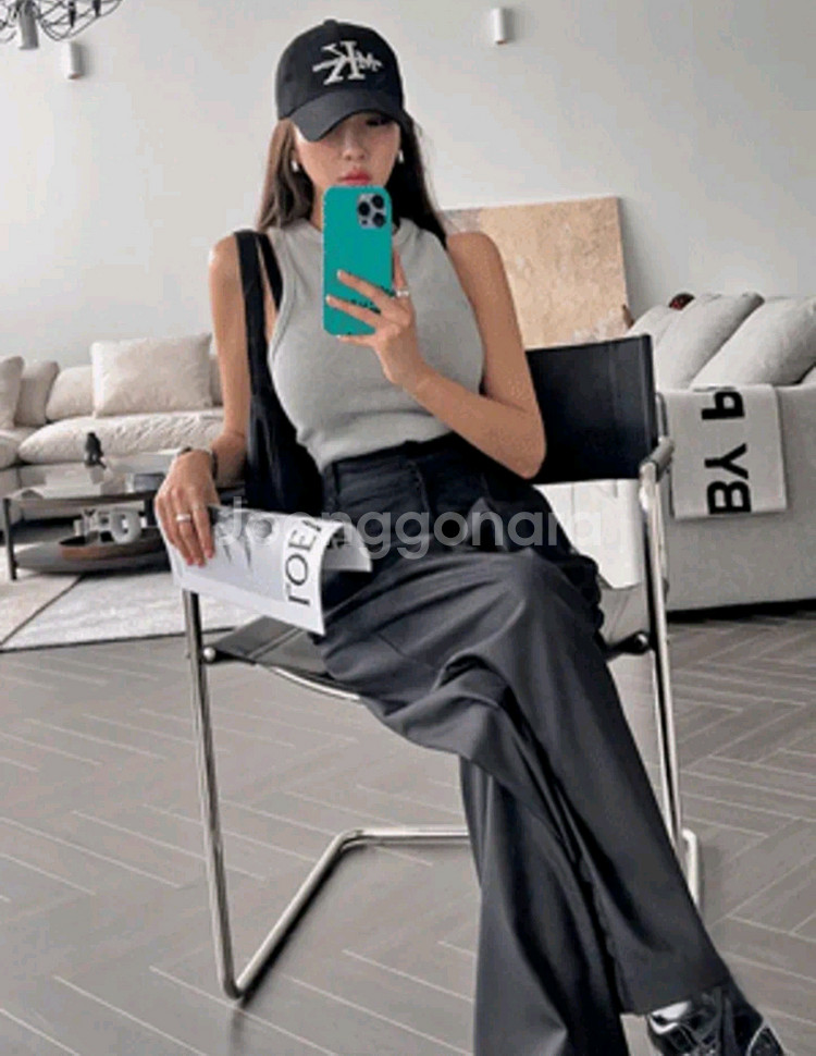 더핀 새상품 핀턱 와이드 팬츠 슬랙스 롱팬츠 밴딩바지--2