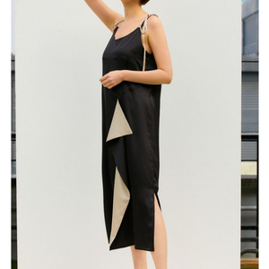 새틴 베이지 블랙 나시 원피스