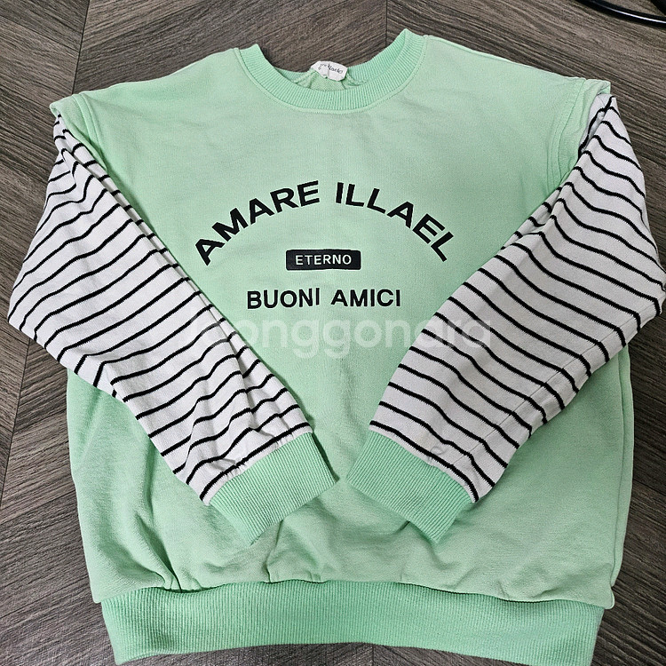 아동 연두민트색 스트라이프 맨투맨 + 연두민트 민자 맨투맨--0