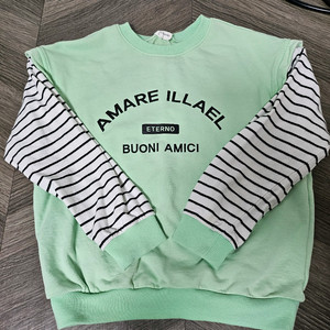 아동 연두민트색 스트라이프 맨투맨 + 연두민트 민자 맨투맨