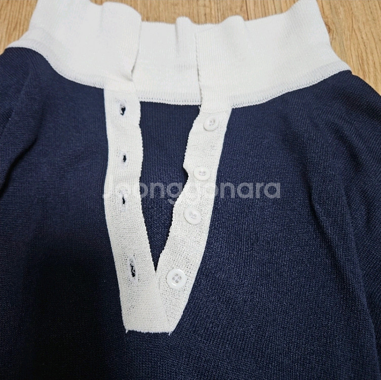 네이비 허리끈 카라 미니 원피스--4