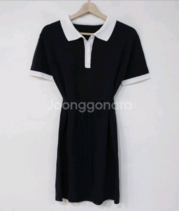 네이비 허리끈 카라 미니 원피스--2