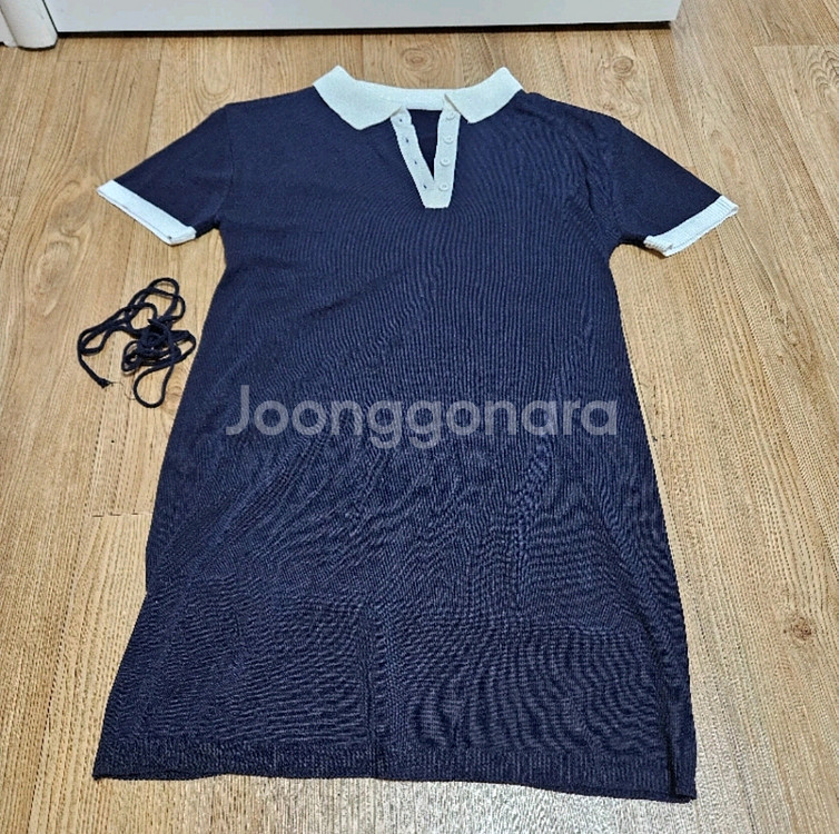 네이비 허리끈 카라 미니 원피스--3