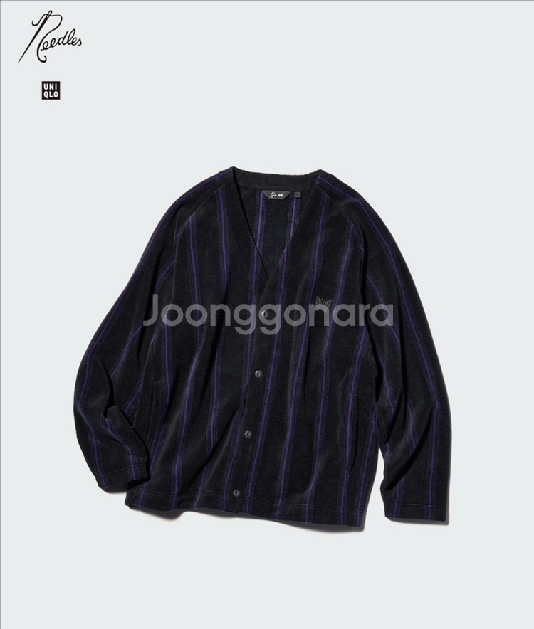 (XL)유니클로 니들스 플리스 오버사이즈 가디건 프린트 블랙 새제품 팝니다--0