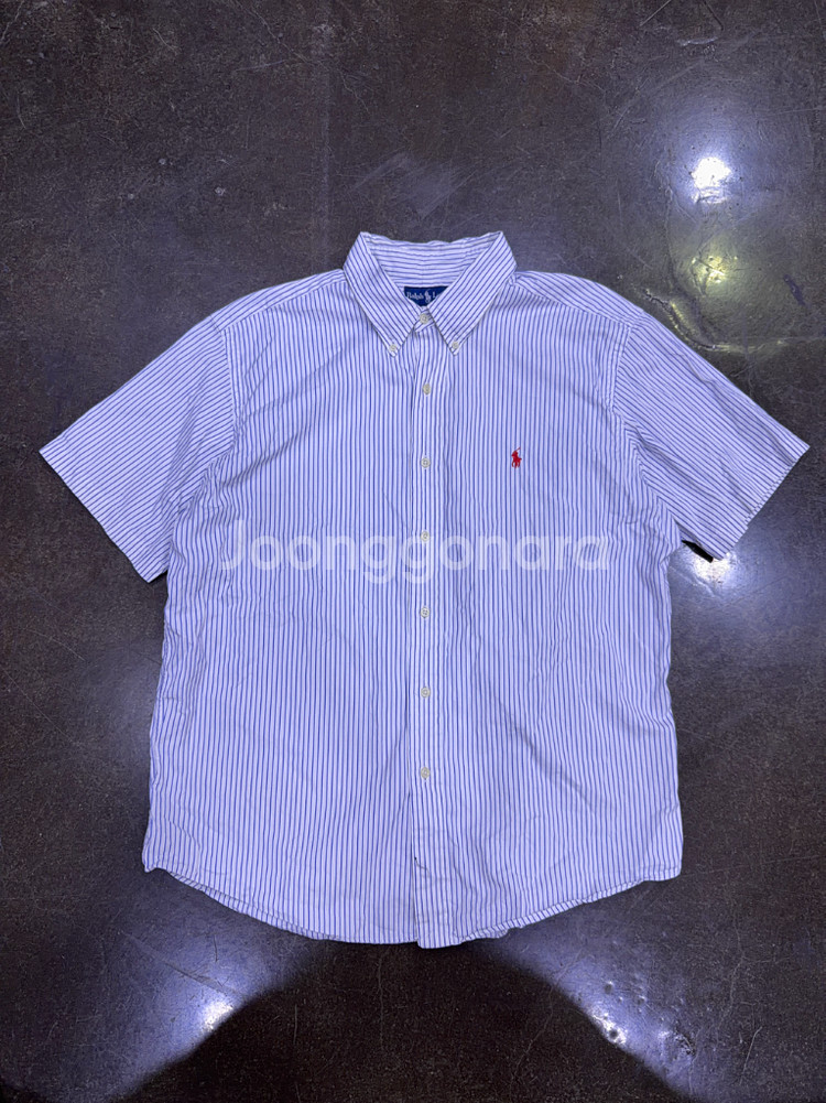 폴로 랄프로렌 스트라이프 반팔 셔츠 커스텀핏 화이트 블루 XXL--0