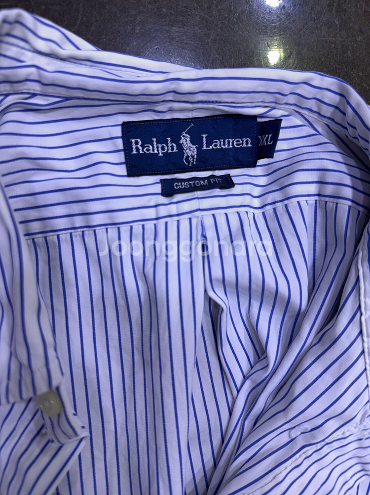 폴로 랄프로렌 스트라이프 반팔 셔츠 커스텀핏 화이트 블루 XXL--5